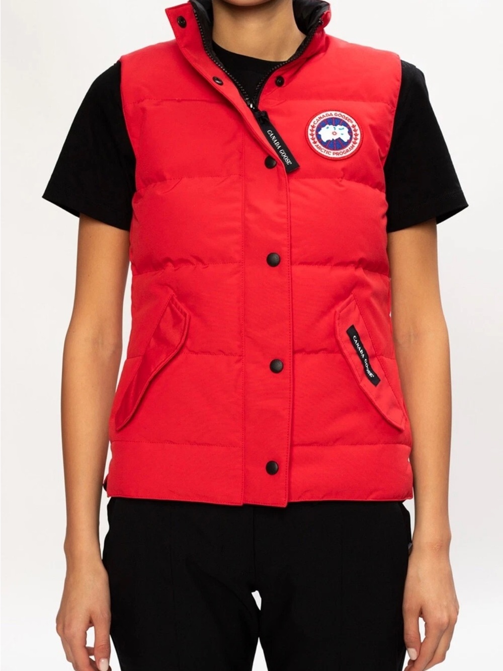 Canada Goose Red Quilted Down Vest with Logo Patch